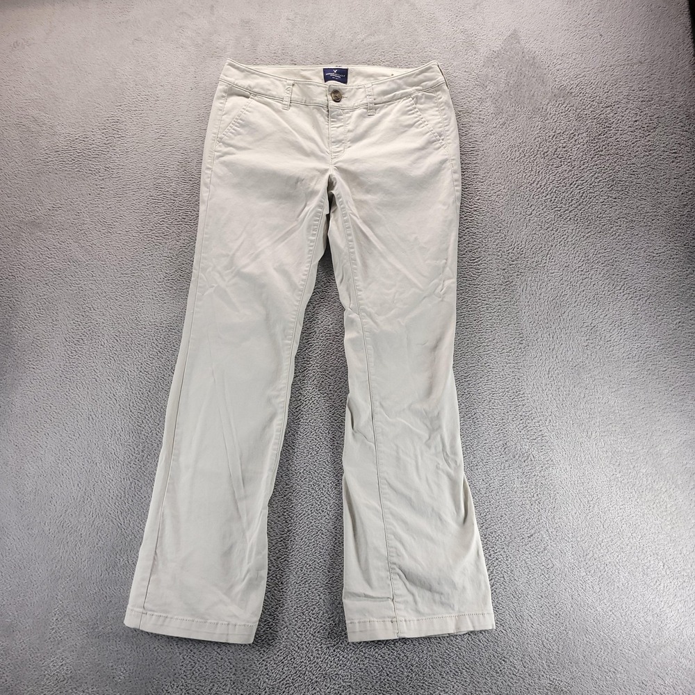 American Eagle Pants Womens 10 Beige Kick Boot Stretch Khakis Chino Twill Y2K